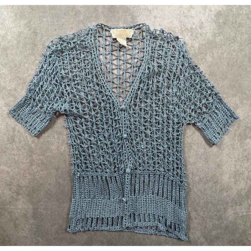 Kroshetta by Papillon Vintage Womens Large Cardigan Blue Crochet Button Front